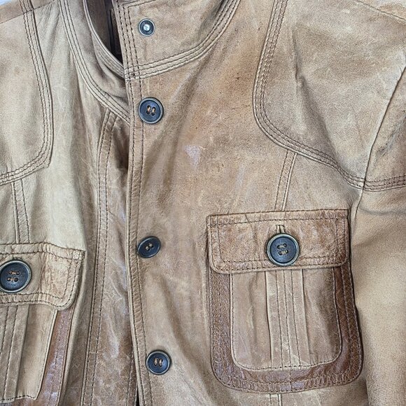 Zara Basic Jacket Womens Small Brown Leather Belted Safari Military Snap Pockets - Picture 7 of 13